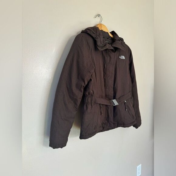SALE! Brown The North Face Down Hyvent Belted Coat Size M EUC - Picture 3 of 9